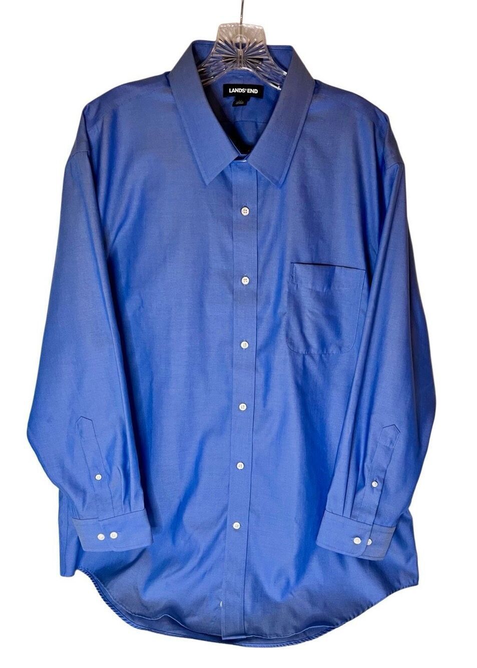 Lands End Mens Blue Long Sleeve Button Down Shirt Size 17.5/33 Supima Pinpoint